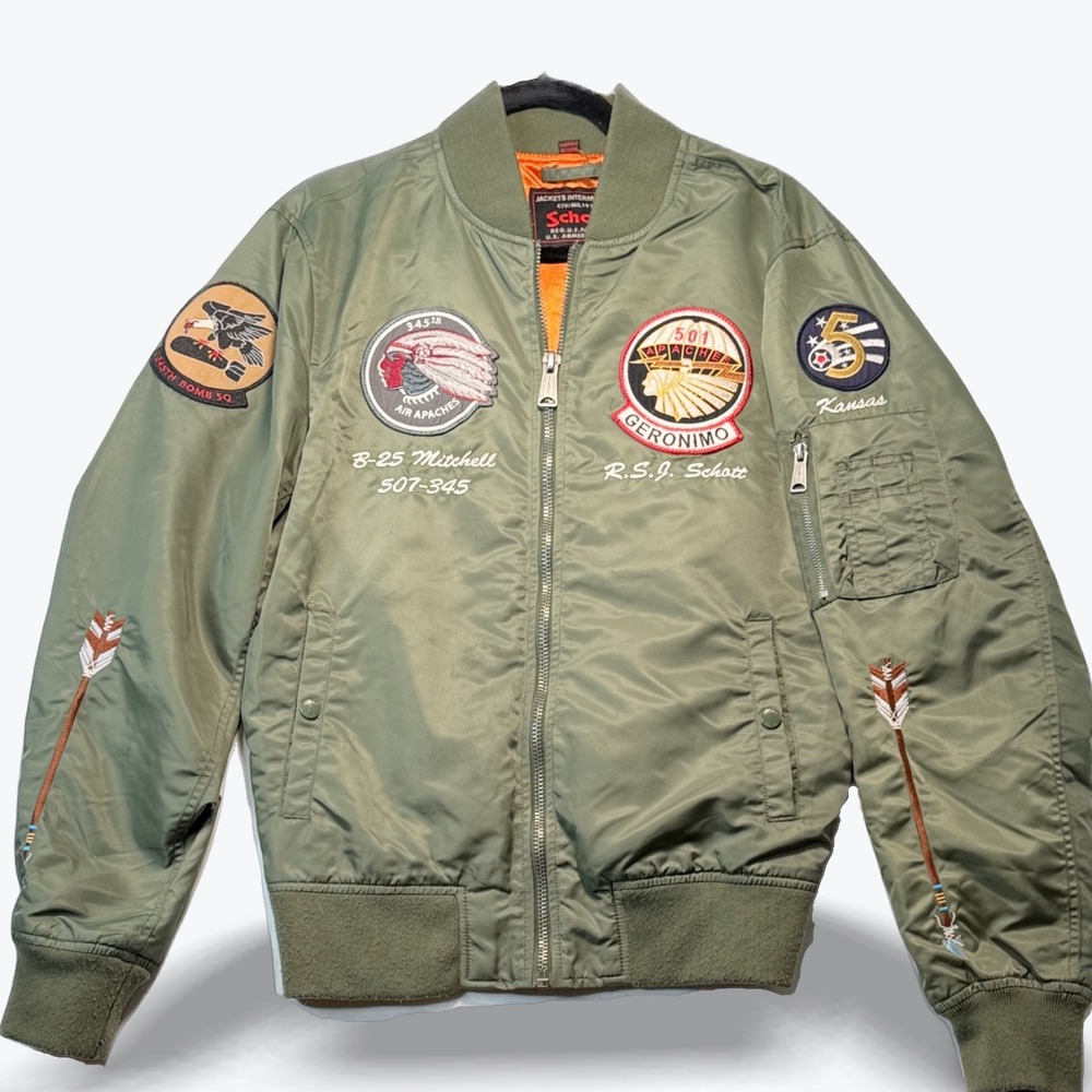 Schott NYC MA1 Flight Bomber Jacket Air Apaches B25 Mitchell Patches 501st Small